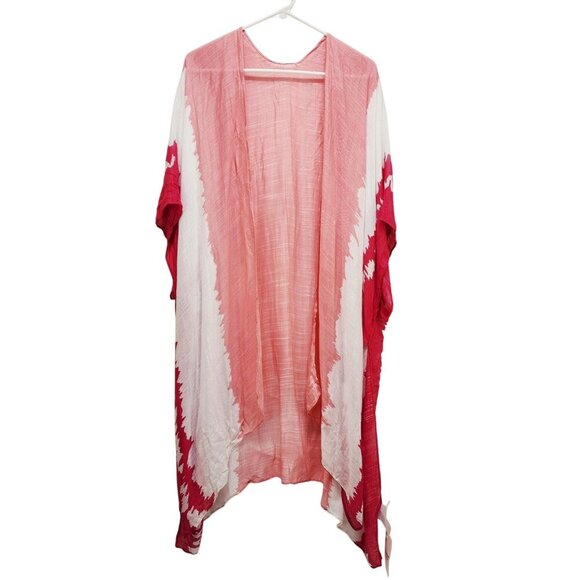 Tie Pink White Kimono Cardigan Open Front Lightweight Cover-Up One SZ Womens - Picture 1 of 6